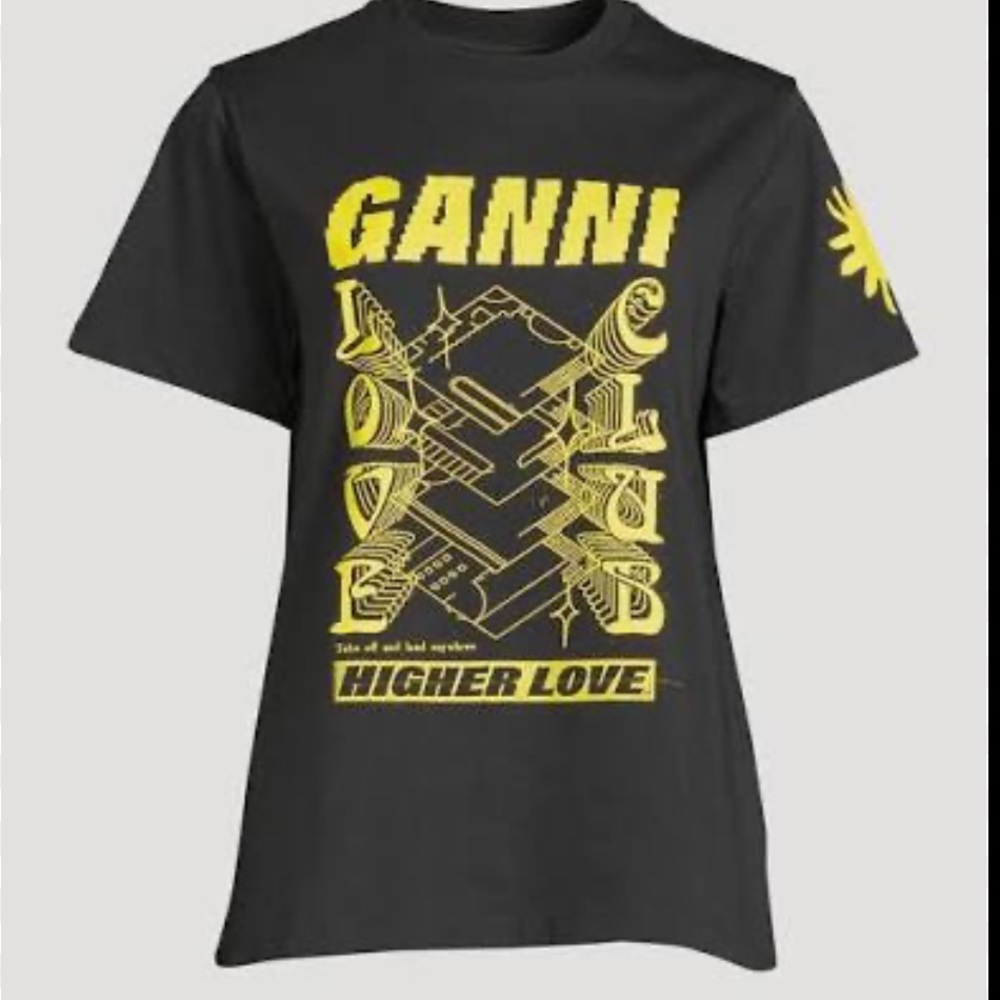 GANNI Love Club rare tshirt top Yellow Print higher love graphic tee RARE